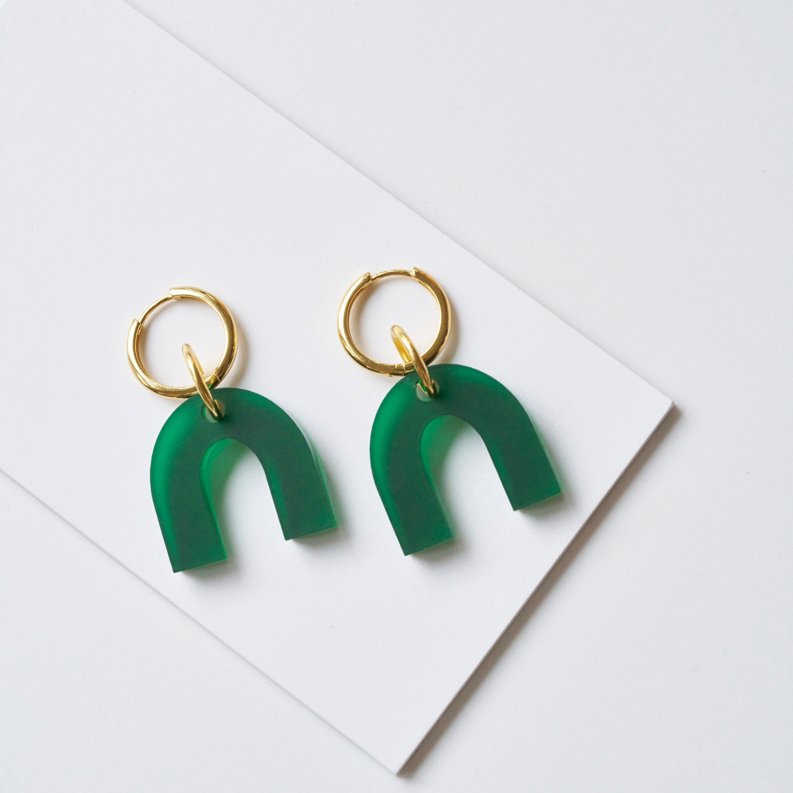 Monday Drop 06: Daniela-acrylic glass-Gold-plated hoops-frosted dark green-Veronica Antonucci