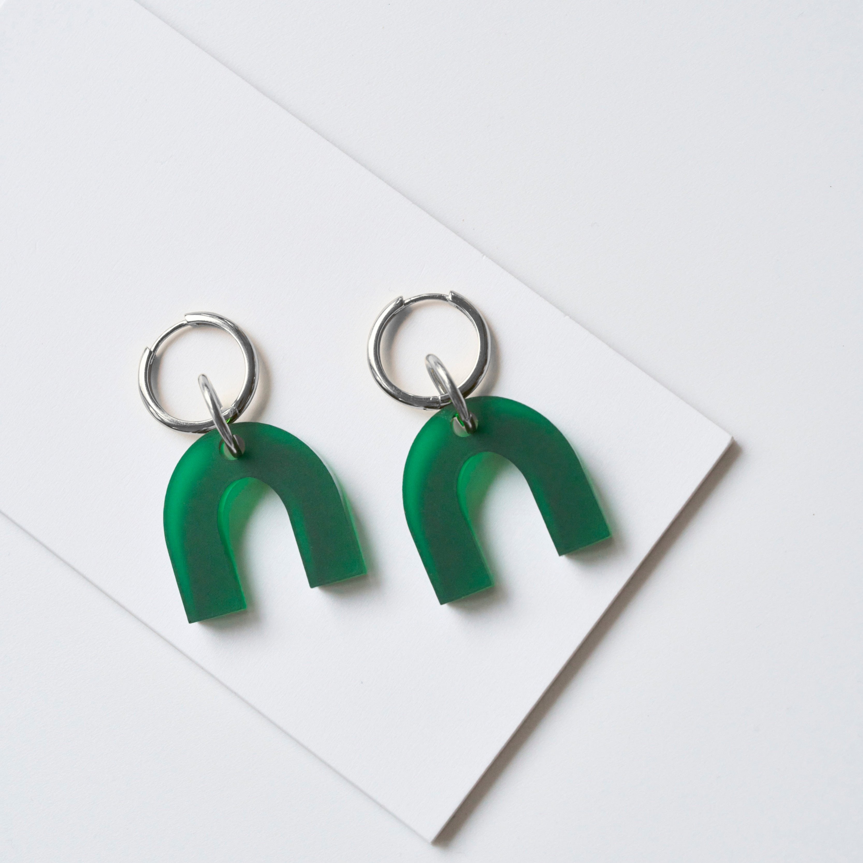 Monday Drop 06: Daniela-acrylic glass-Silver hoops-frosted dark green-Veronica Antonucci