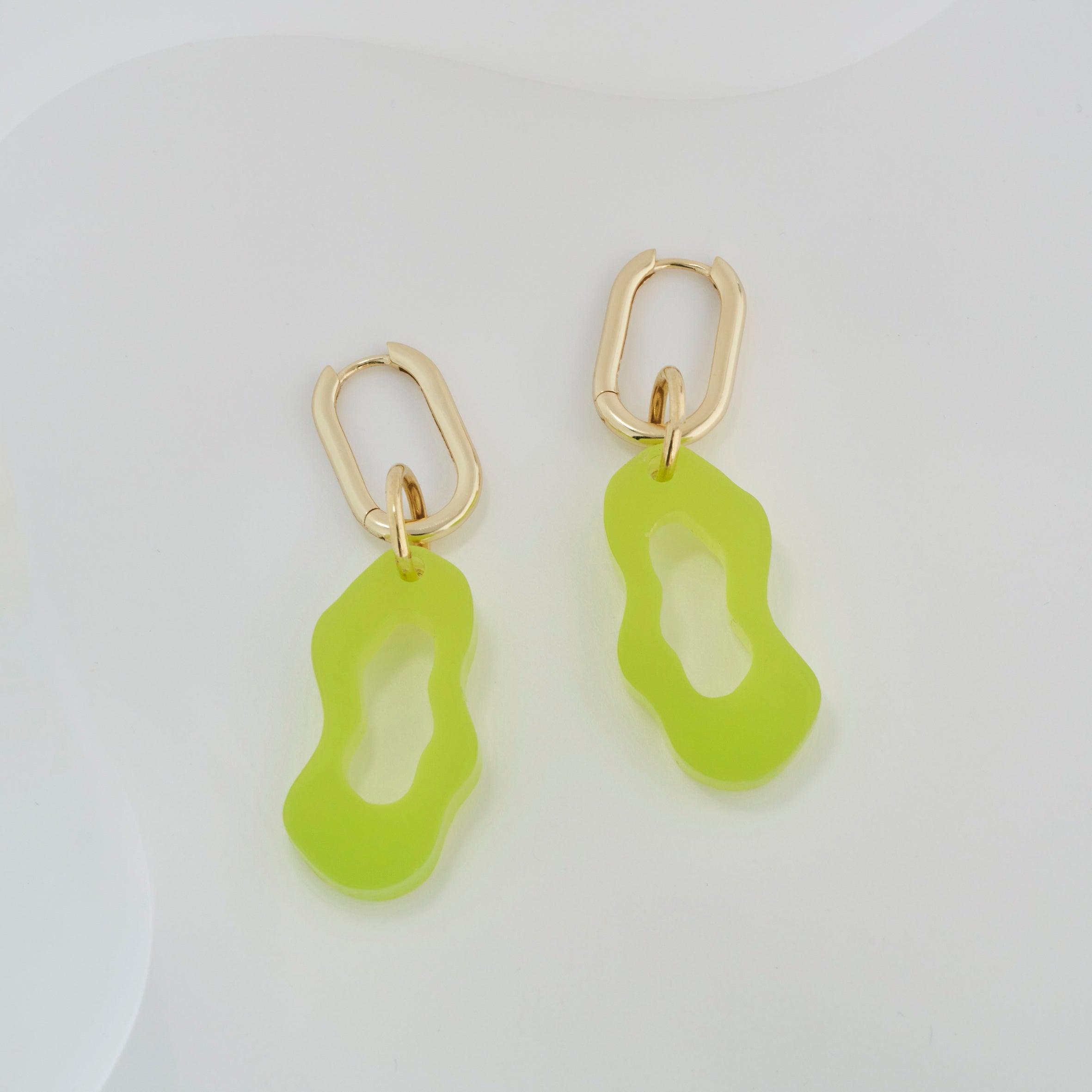 29 Palms Sunset - Gigi - frosted green-Gold-plated hoops-Veronica Antonucci-sustainable earrings