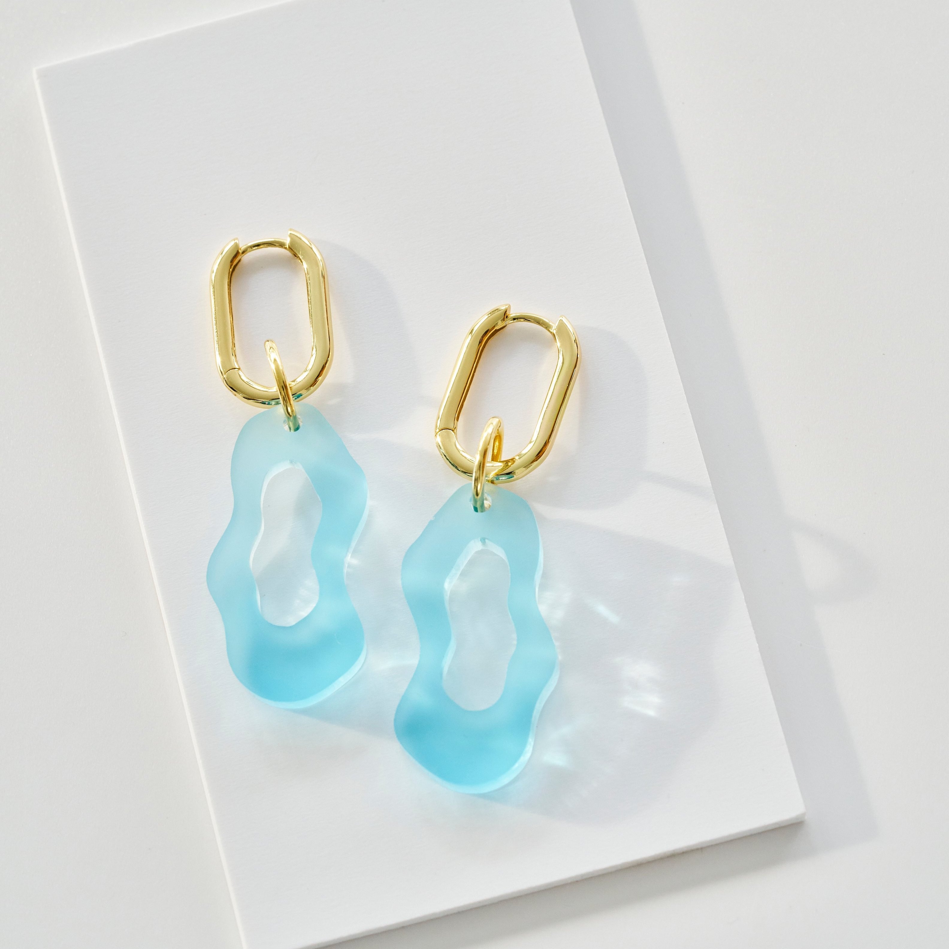 29 Palms Sunset - Gigi - frosted light blue-Gold-plated hoops-Veronica Antonucci-sustainable earrings