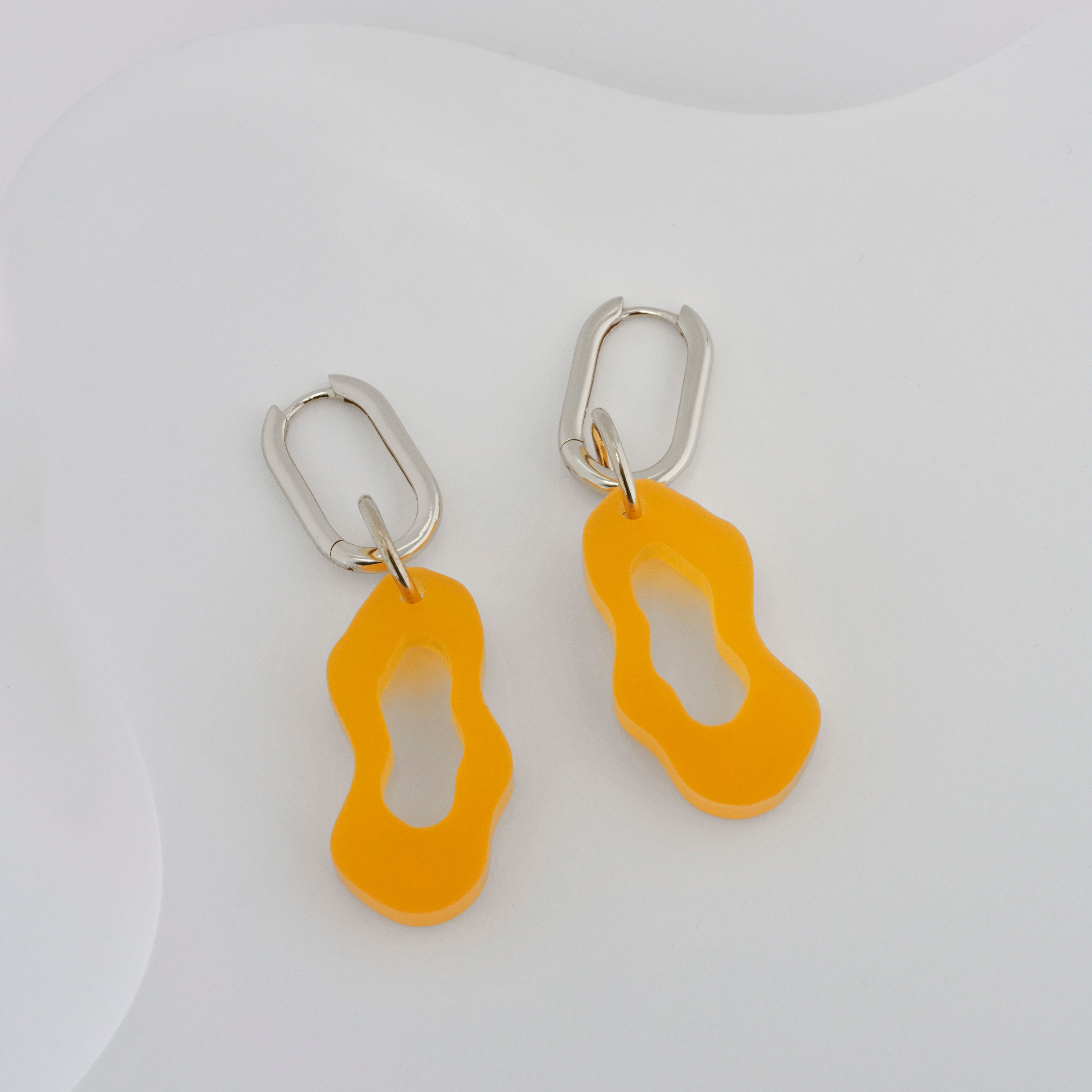 29 Palms Sunset - Gigi - frosted yellow-Silver hoops-Veronica Antonucci-sustainable earrings