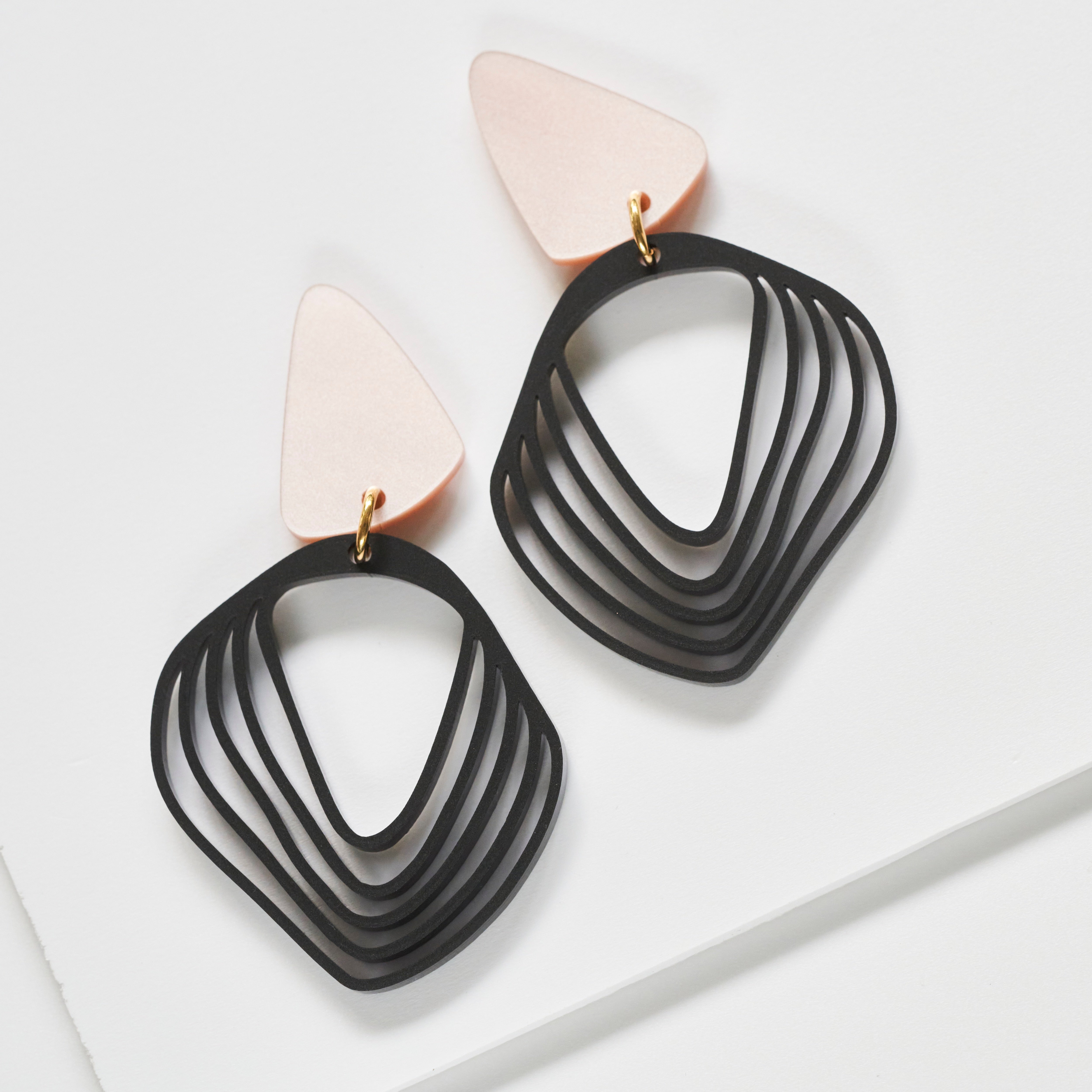 Anikó - frosted black & pearly rose--Veronica Antonucci-sustainable earrings