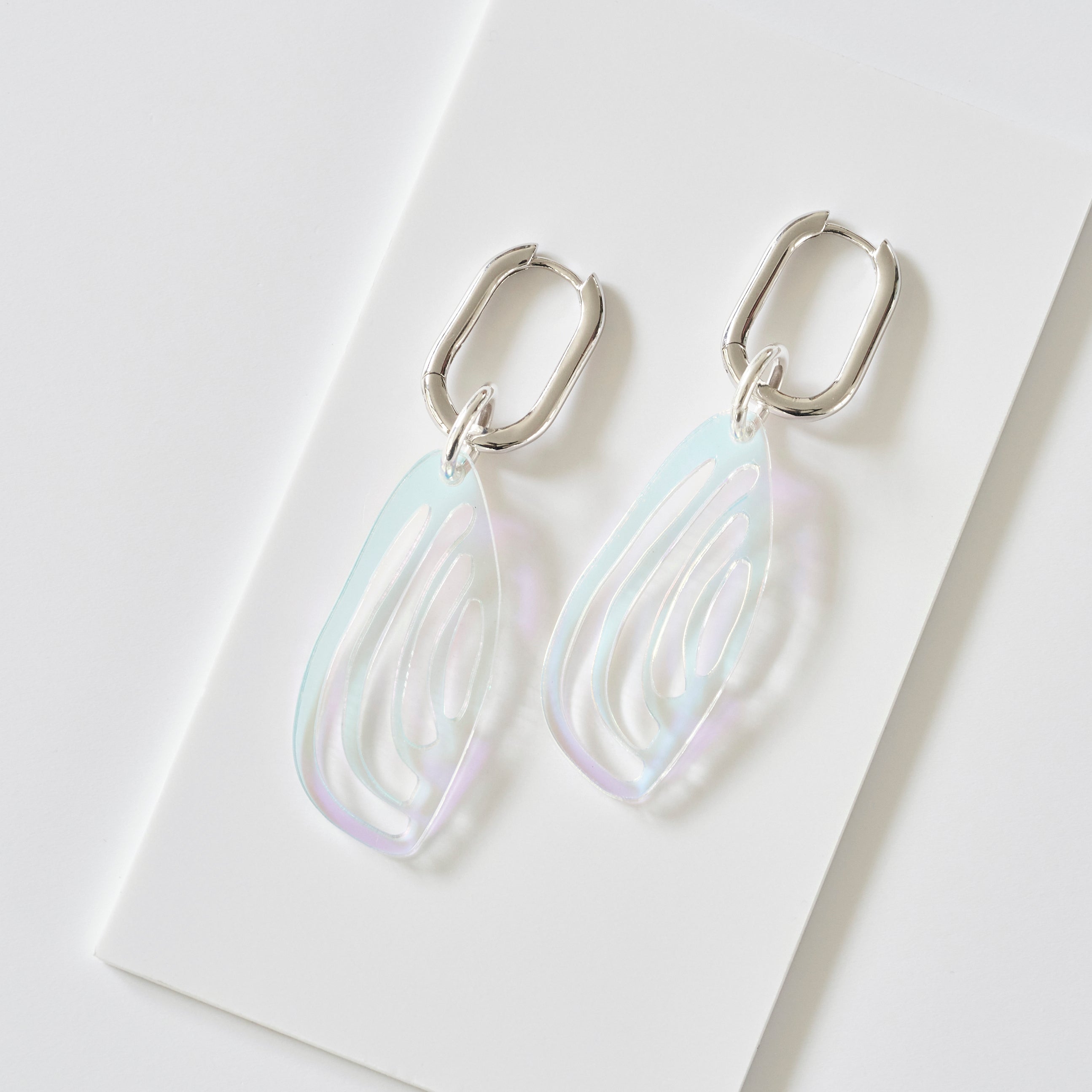 Kiana - iridescent-acrylic glass-Silver hoops-Veronica Antonucci-sustainable earrings