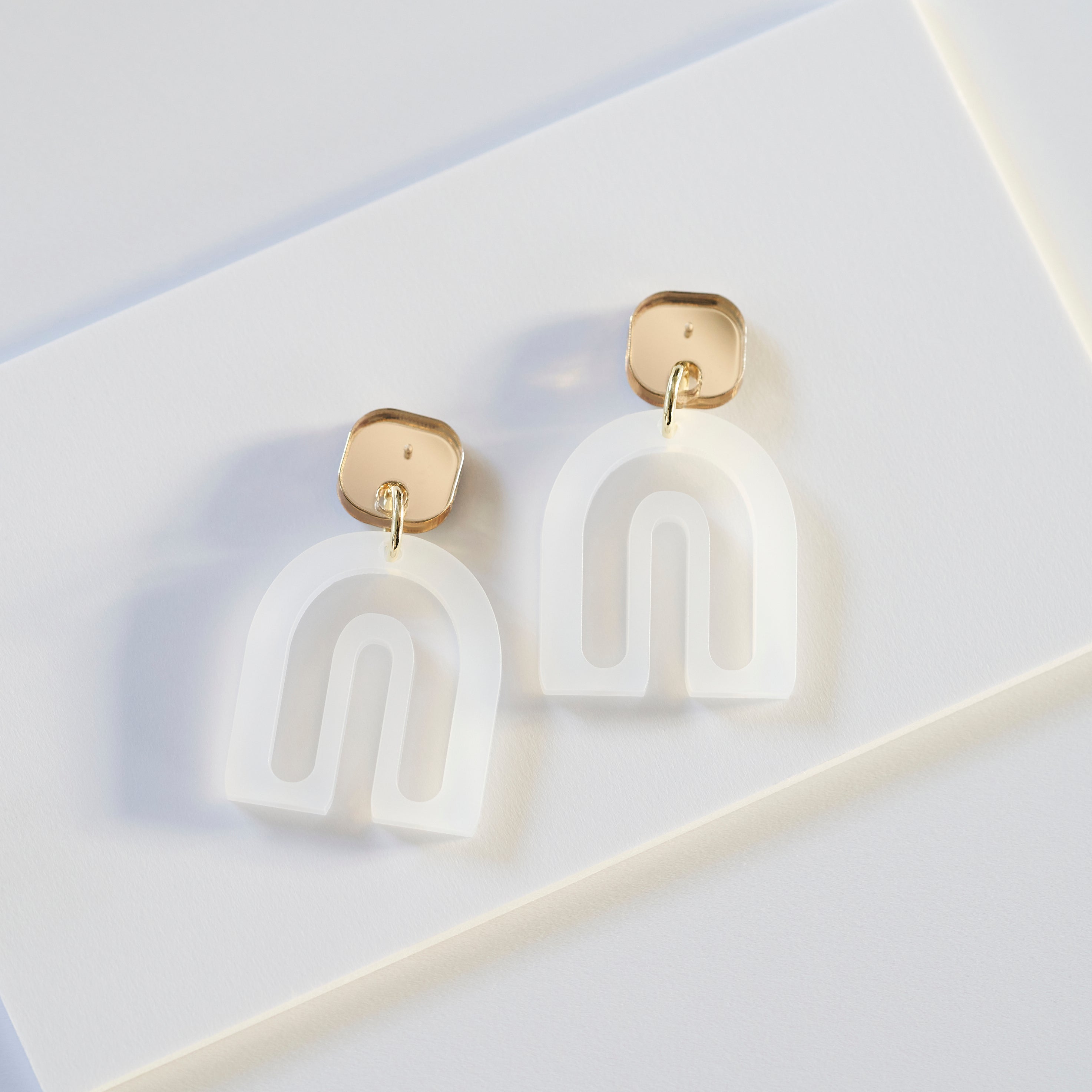 Pika - frosted white and gold mirror--Veronica Antonucci-sustainable earrings